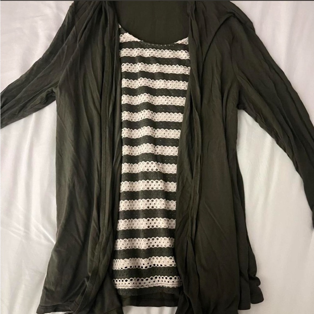 Croft & Barrow Olive Cardigan with Striped Detail